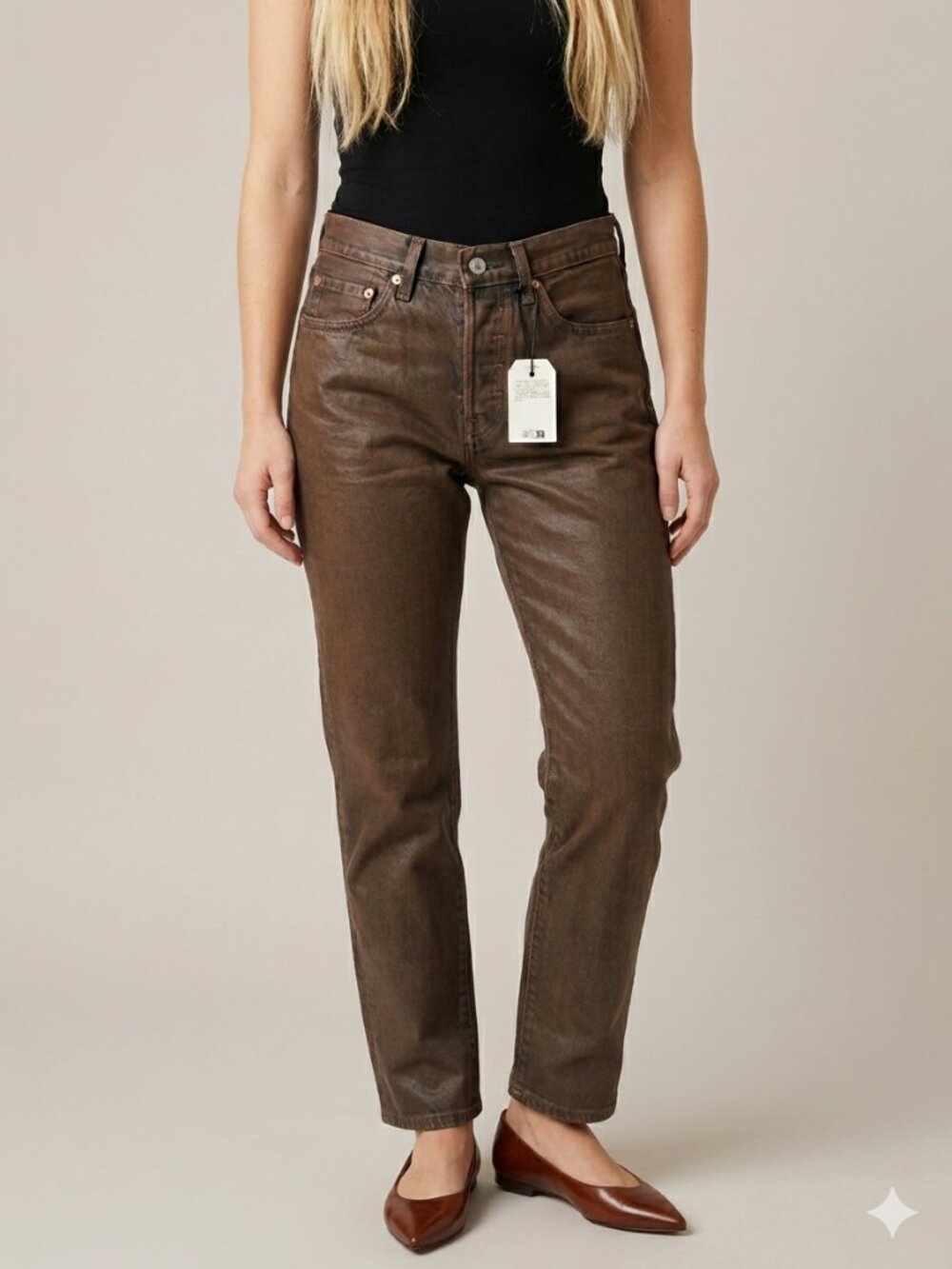 NWT Levi's 501 Original Women's Coated Jeans 26x30 Brown  High Rise Straight Leg